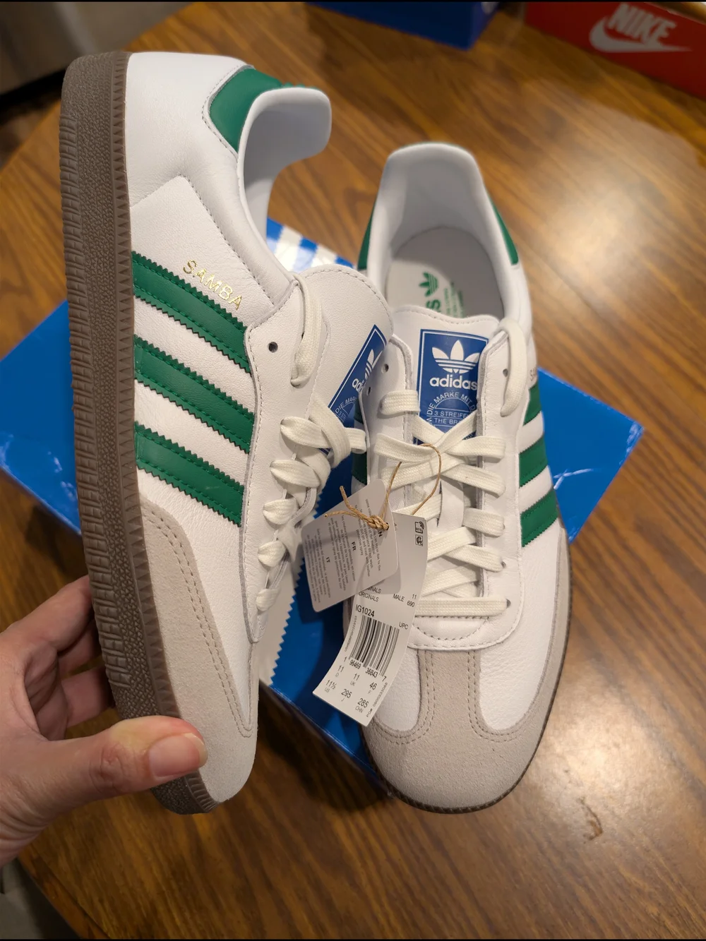 Adidas Samba OG White with Green Stripes